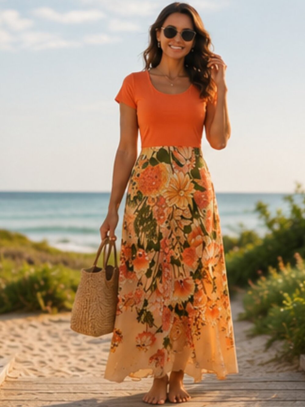 Vintage ALFRID SHAHEE Floral Short Sleeve MAXI Dress Size 8